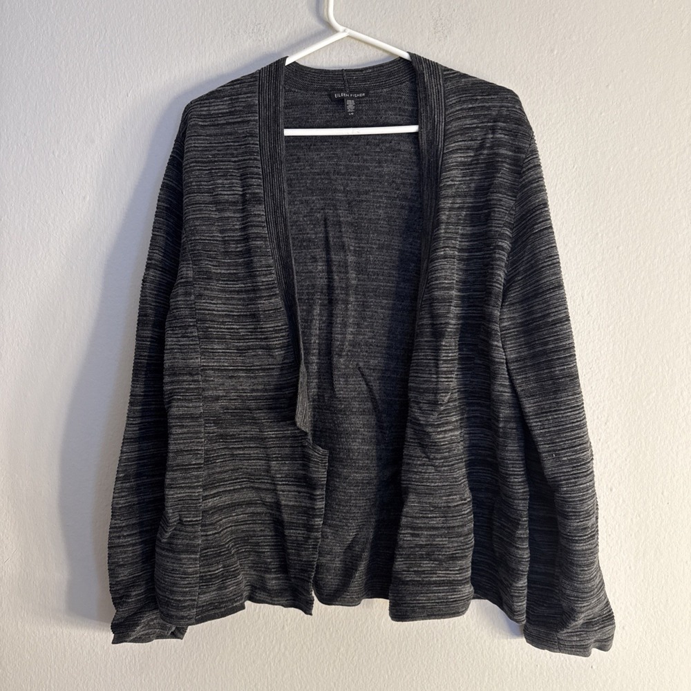 Eileen Fisher Women's Open Front Long Sleeve Cardigan SZ L Tencel Lyocell USA